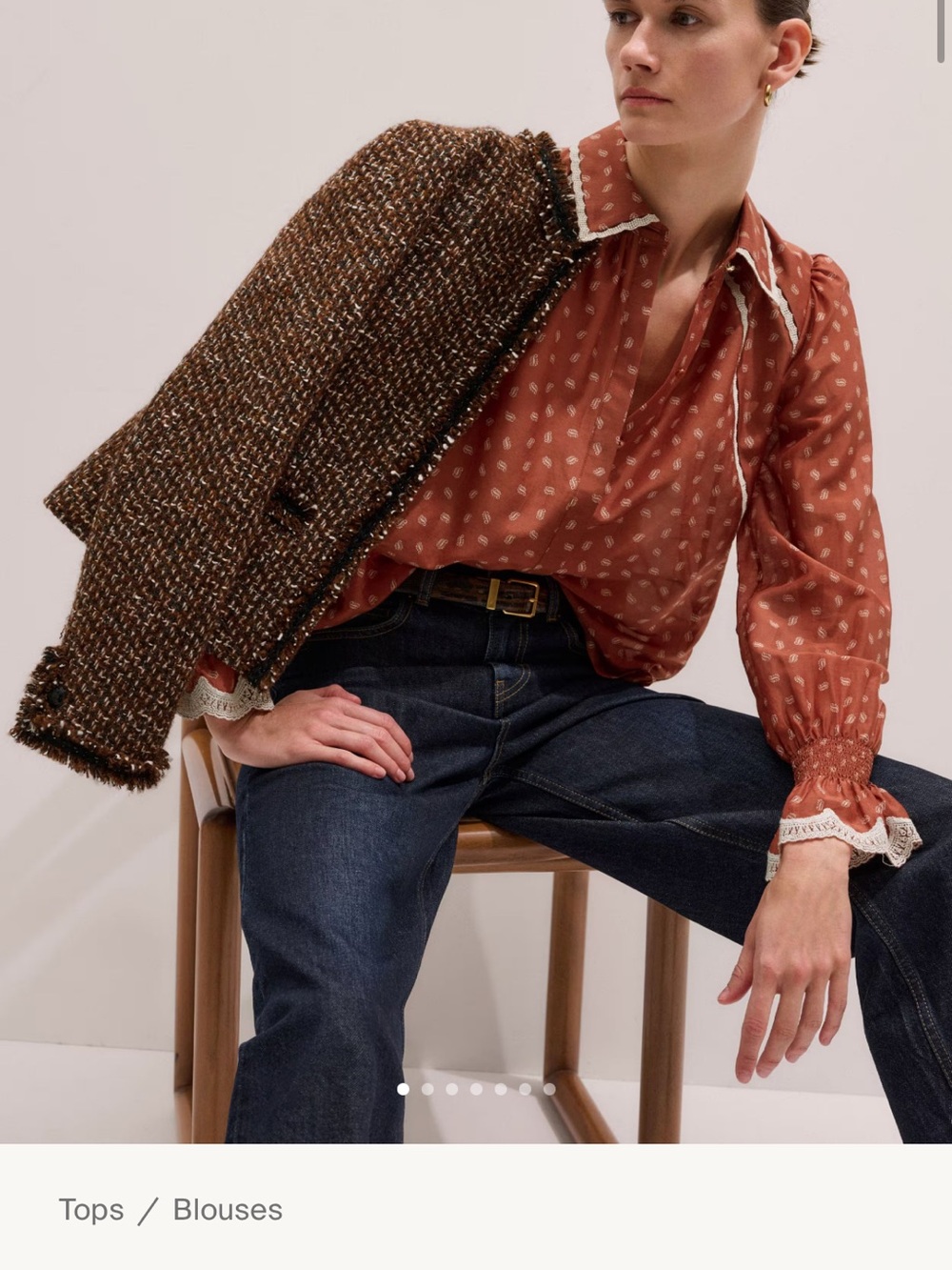 ME+EM Trim Detail Paisley Print Button Down Rust Cream Lace US Size 8 NWT $345 - Picture 11 of 14